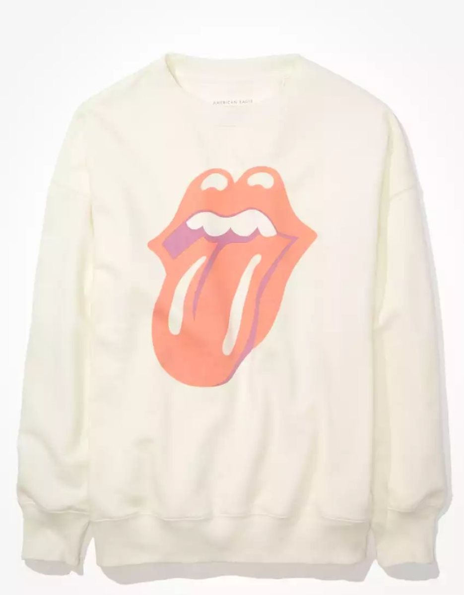 T Shirt Graphique American Eagle AE Oversized Rolling Stones Blanche Femme | TJZ-79202336